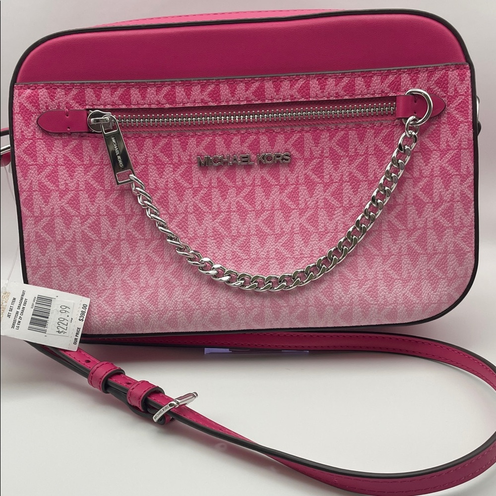 NWT Michael Kors Fuchsia and Light Pink Jet Set Crossbody Bag